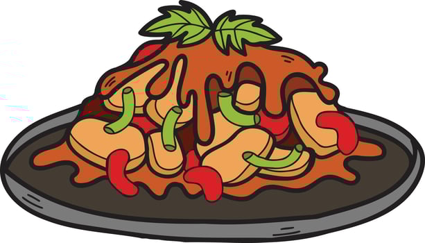 Hand Drawn stir fried vegetables Chinese and Japanese food illustration vector