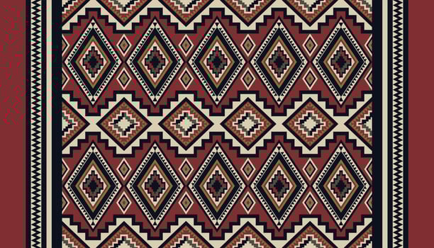 Ethnic southwest geometric pattern. Ethnic geometric diamond shape seamless pattern red-black color boho style. Kilim pattern use for carpet, area rugs, tapestry, mat, home decoration elements. vector