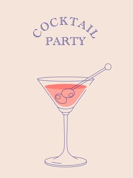 Martini glass icon invitation illustration, flat minimalistic design vector