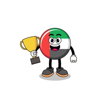 Cartoon mascot of UAE flag holding a trophy vector