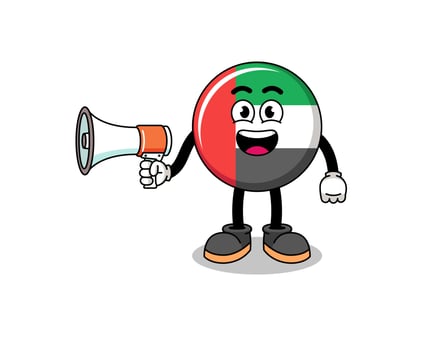 UAE flag cartoon illustration holding megaphone vector