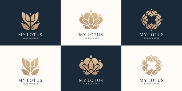 set of Lotus logo design. gold, luxury, flat,style, abstract logo lotus,flower,nature. Premium Vector