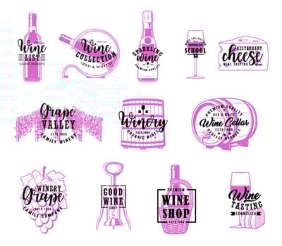 Wine and winery, winemaking company lettering vector