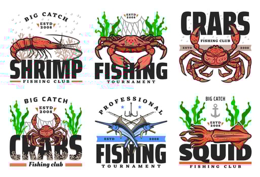 Seafood and marlin fishing, fisher club tournament vector