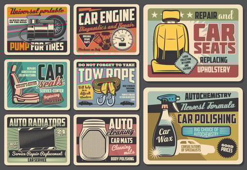 Spare parts vintage retro metal signs vector