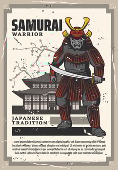 Japan pagoda temple and samurai warrior vector