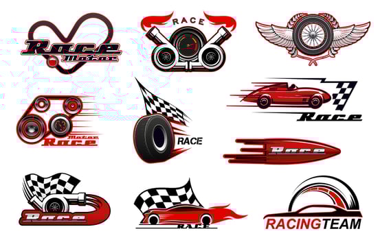 Car racing, motorsport vector icons
