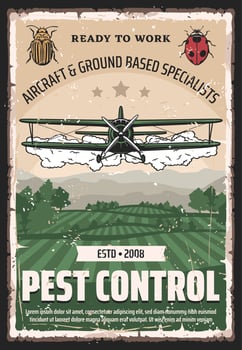 Biplane crop duster, pesticides and pest control vector