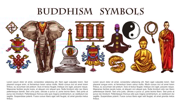 Buddhism religion symbols and characters vector