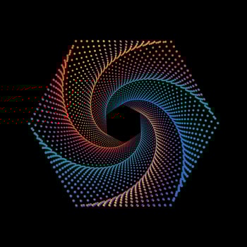 Colorful hexagonal dotted spiral vortex vector illustration. Abstract hexagon swirl pattern dots clipart.