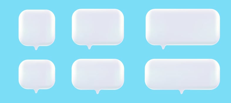 Set of 3D cute white square speech bubble icons, isolated on pink pastel background. 3D Chat icon set vector