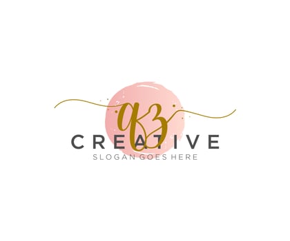 initial QZ Feminine logo beauty monogram and elegant logo design, handwriting logo of initial signature, wedding, fashion, floral and botanical with creative template. vector
