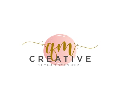 initial QM Feminine logo beauty monogram and elegant logo design, handwriting logo of initial signature, wedding, fashion, floral and botanical with creative template. vector