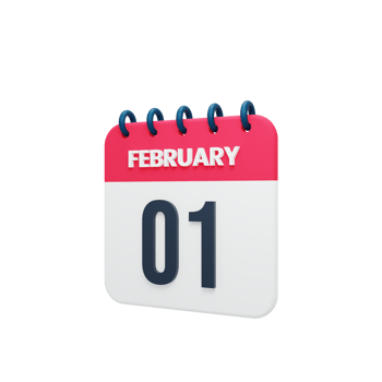 February Realistic Calendar Icon 3D Illustration Date February 01 png