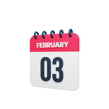 February Realistic Calendar Icon 3D Illustration Date February 03 png
