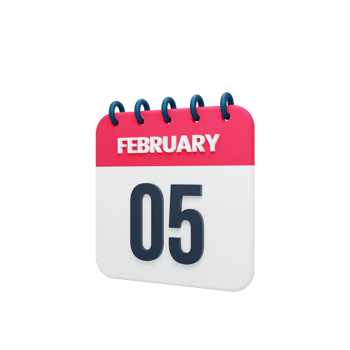 February Realistic Calendar Icon 3D Illustration Date February 05 png