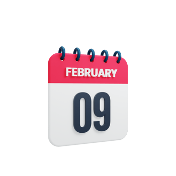 February Realistic Calendar Icon 3D Illustration Date February 09 png