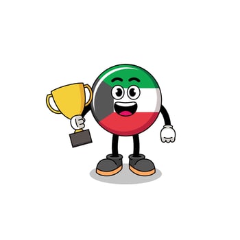 Cartoon mascot of kuwait flag holding a trophy vector