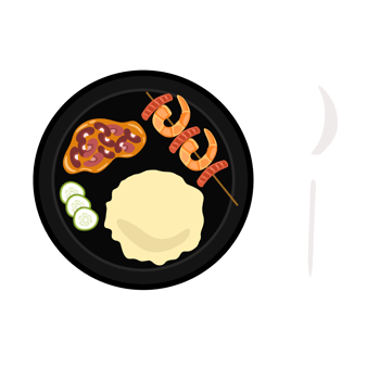 The menu is rice, red bean curry seasoning, shrimp and grilled beef sausage. png