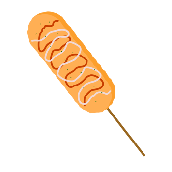 Korean corn dog illustration, cheesy and crunchy with Mozzarella and chili sauce. Theme food png