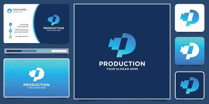 creative modern production logo with initial letter p and camera in silhouette shape. vector