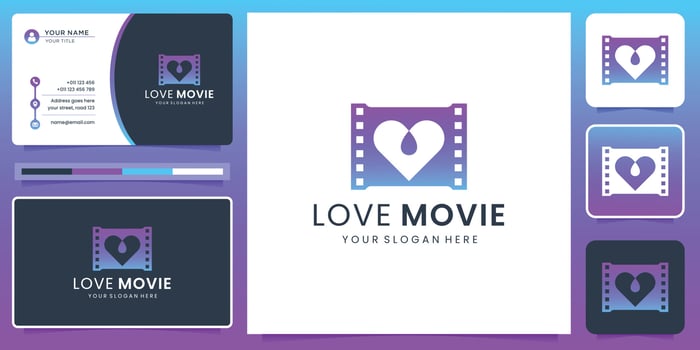 creative love and movie logo. favorite film,cinema production,gradient,movie,logo and business card. vector