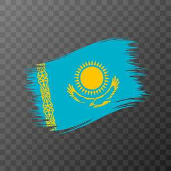 Kazakhstan national flag. Grunge brush stroke. Vector illustration on transparent background.