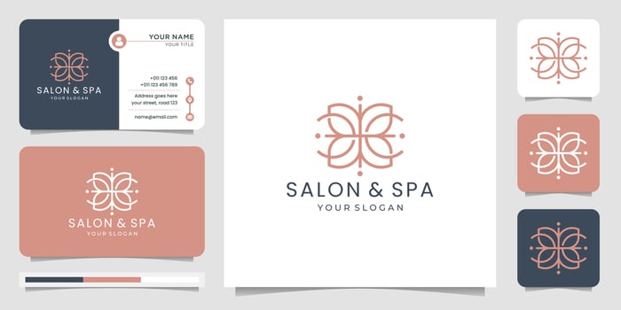 feminine beauty geometric salon and spa logo linear style, logo and business card design template. vector