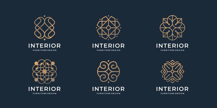 set of creative interior furniture logo template. abstract furniture inspiration golden design. vector