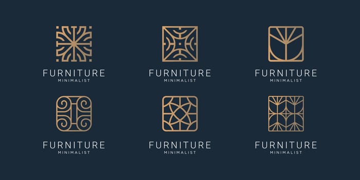set of minimalist furniture logo. creative of abstract interior design, golden color, luxury linear. vector