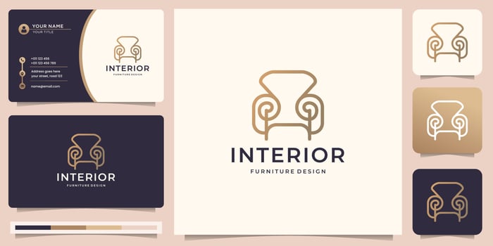 interior logo chair design template with business card inspiration, luxury chair, line art style. vector