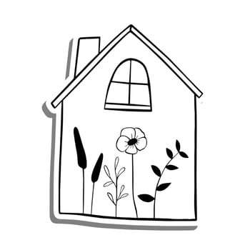 Monochrome Home Plant on white silhouette and gray shadow. Vector illustration for decoration or any design.