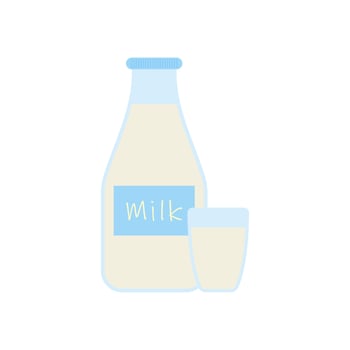 milk in bottle and glass flat design vector illustration. Elements for design dairy products, logo farm, grocery store, health food