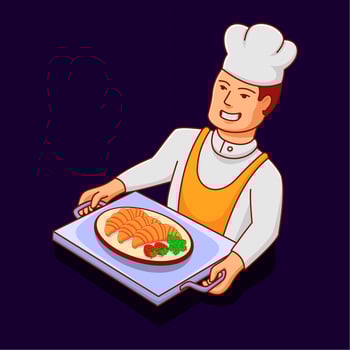 chef illustration delivering food, suitable for social media elements vector