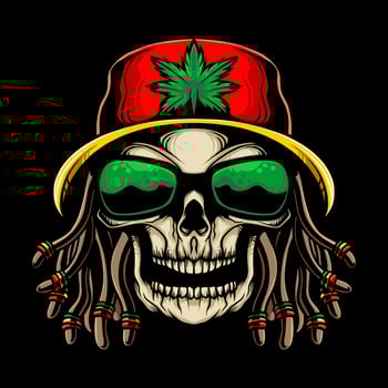 Rasta skull head vector illustration design with hat and dreadlocks