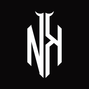 NK Logo monogram with horn shape isolated black and white design template vector