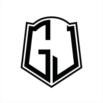 Logo monogram with shield shape outline design template vector
