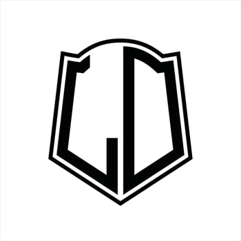 LD Logo monogram with shield shape outline design template vector