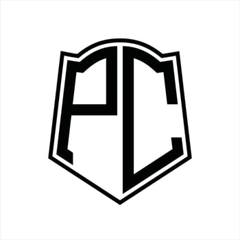 PC Logo monogram with shield shape outline design template vector