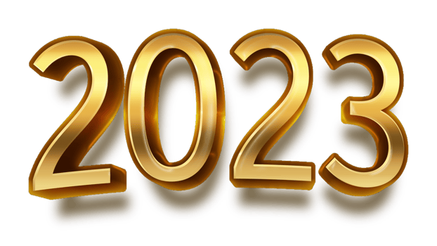 happy new year 2023 celebration eve golden shiny text fonts png