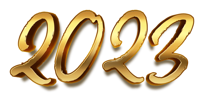 happy new year 2023 celebration eve golden shiny text fonts png