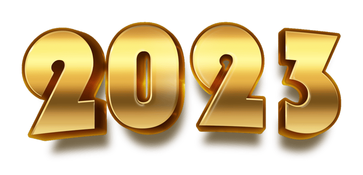 happy new year 2023 celebration eve golden shiny text fonts png