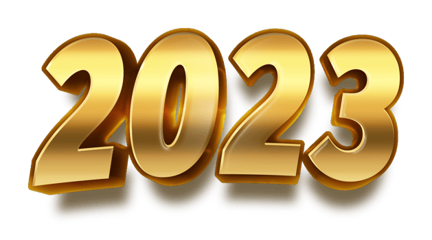 happy new year 2023 celebration eve golden shiny text fonts png