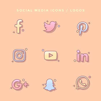 cute social media icon cartoon illustration set vector