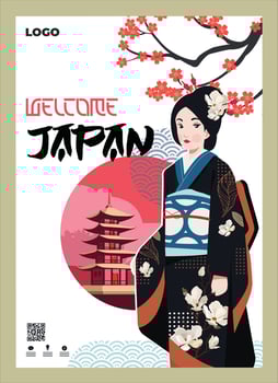 Japan landmark with pagodas, sakura and women in Kimono dress vector