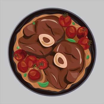 Ossobuco alla milanese cuisine design elements flat retro outline vector