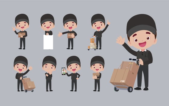 Delivery staff with different poses vector