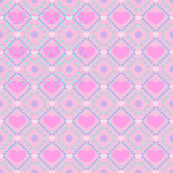 Pink heart on colorful geometric triangle square background vector seamless pattern, element for decorate valentine card, flannel tartan plain fabric textile printing, wallpaper and paper wrapping