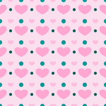 Pink heart green dots pastel pink background vector seamless pattern, element for decorate valentine card, flannel tartan plain fabric textile printing, wallpaper and paper wrapping