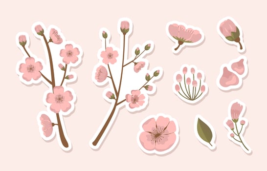 Beautiful Peach Blossom Sticker Set vector